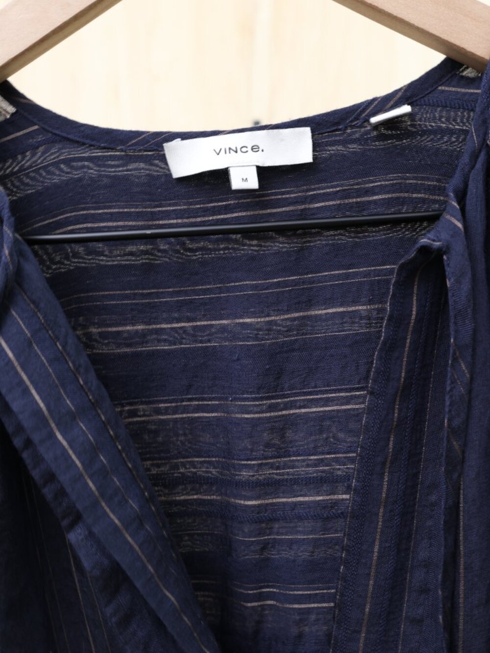 Vince Drapey Striped Shirred Midi Dress Navy Blue Medium - Picture 4 of 4